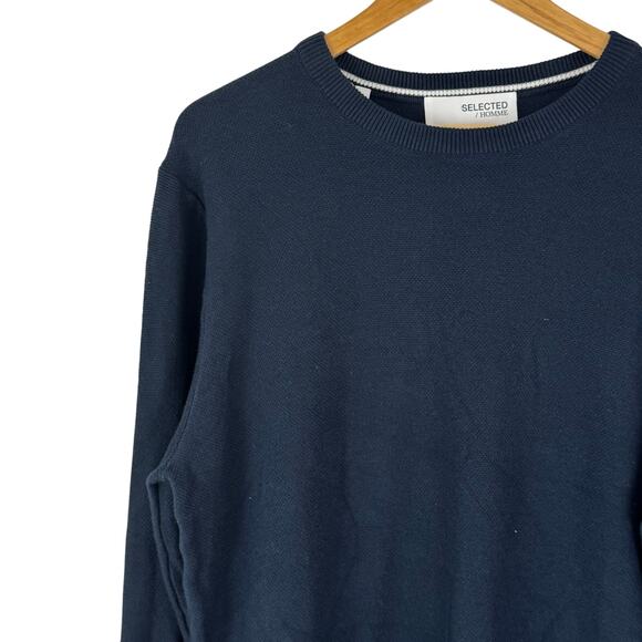 SELECTED / HOMME LONG‎ SLEEVE KNIT CREWNECK SHIRT IN DARK SAPPHIRE NWT MEN'S XL - Picture 4 of 15